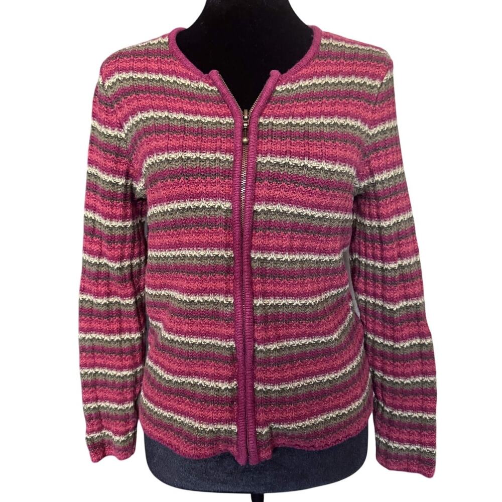 Vintage Casual Corner Annex Striped Knit Jacket Earthy Grunge Red Green Petite